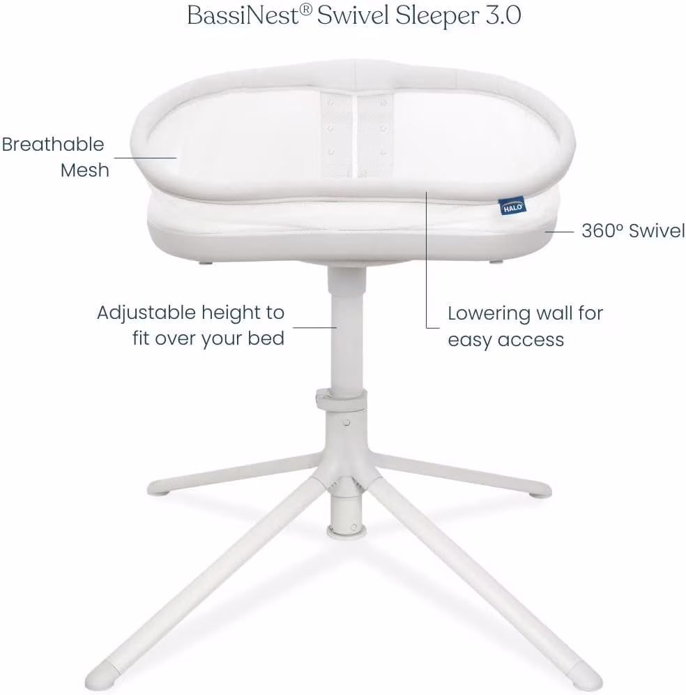 BassiNest Swivel Sleeper 3.0 Over Bed Baby Bassinet 360 Rotation HALO Adjustable