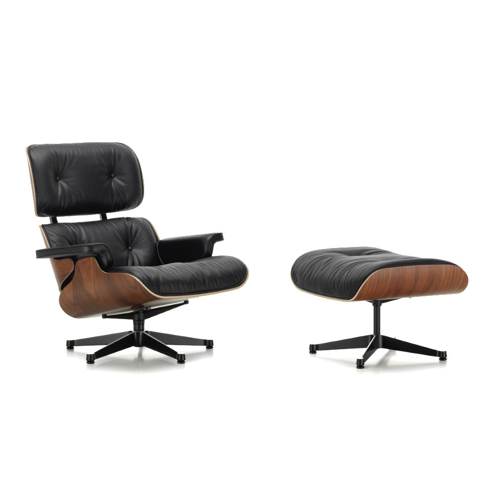 Vitra Eames Premium Leather Lounge Chair and Ottoman, Black/Palisander