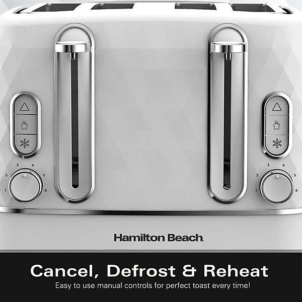 Hamilton Beach HBT3221W 4-Slice Diamond Toaster – White