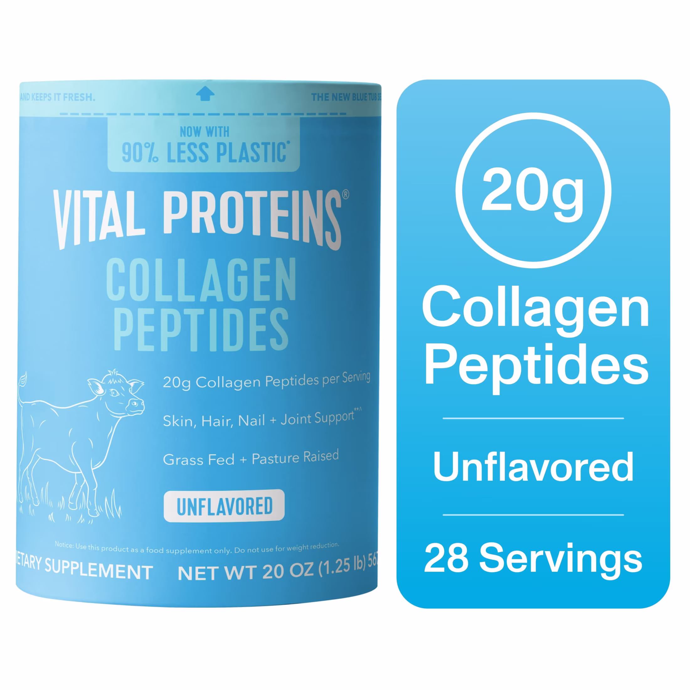 Collagen Peptides Powder - Hair, Skin, Nails & Joint Support - Unflavored (20 oz. / 28 Servings)