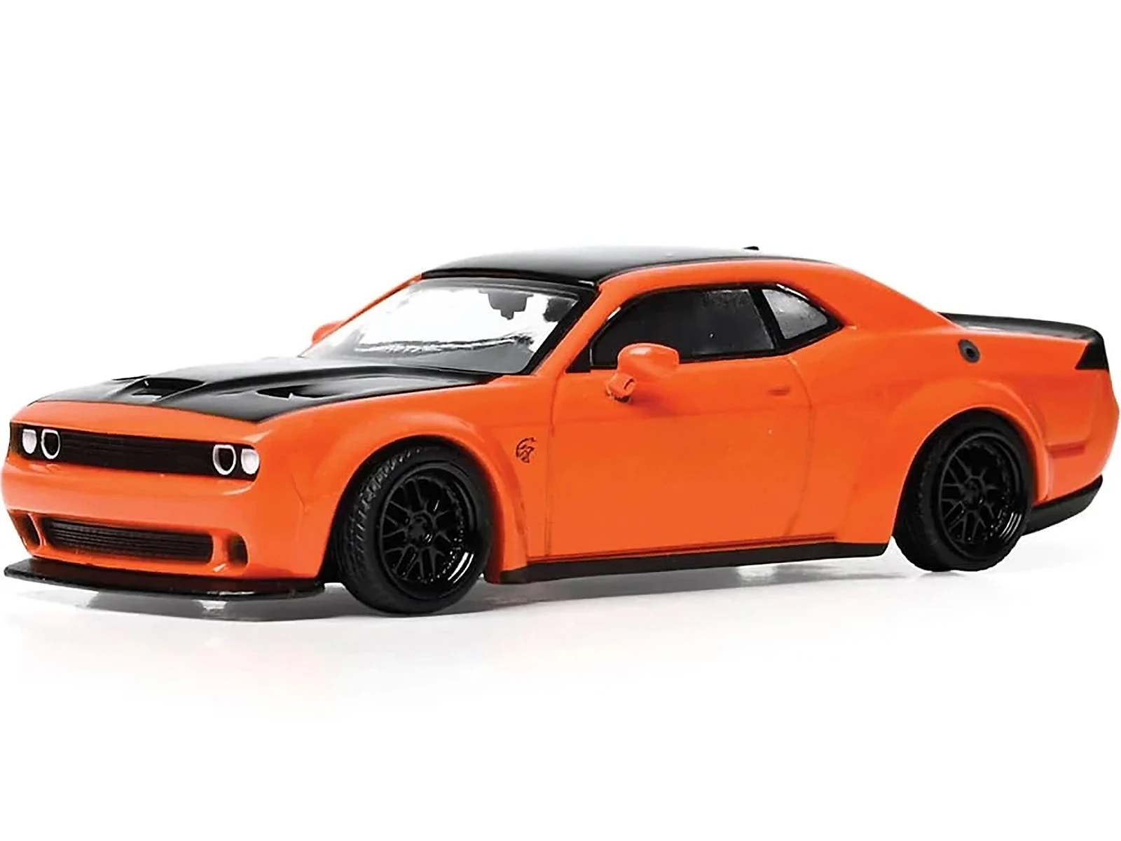 2018 Dodge Challenger SRT Hellcat Go Mango Orange with Matt Black Hood and Top 1/64 Diecast Model by IXO Models