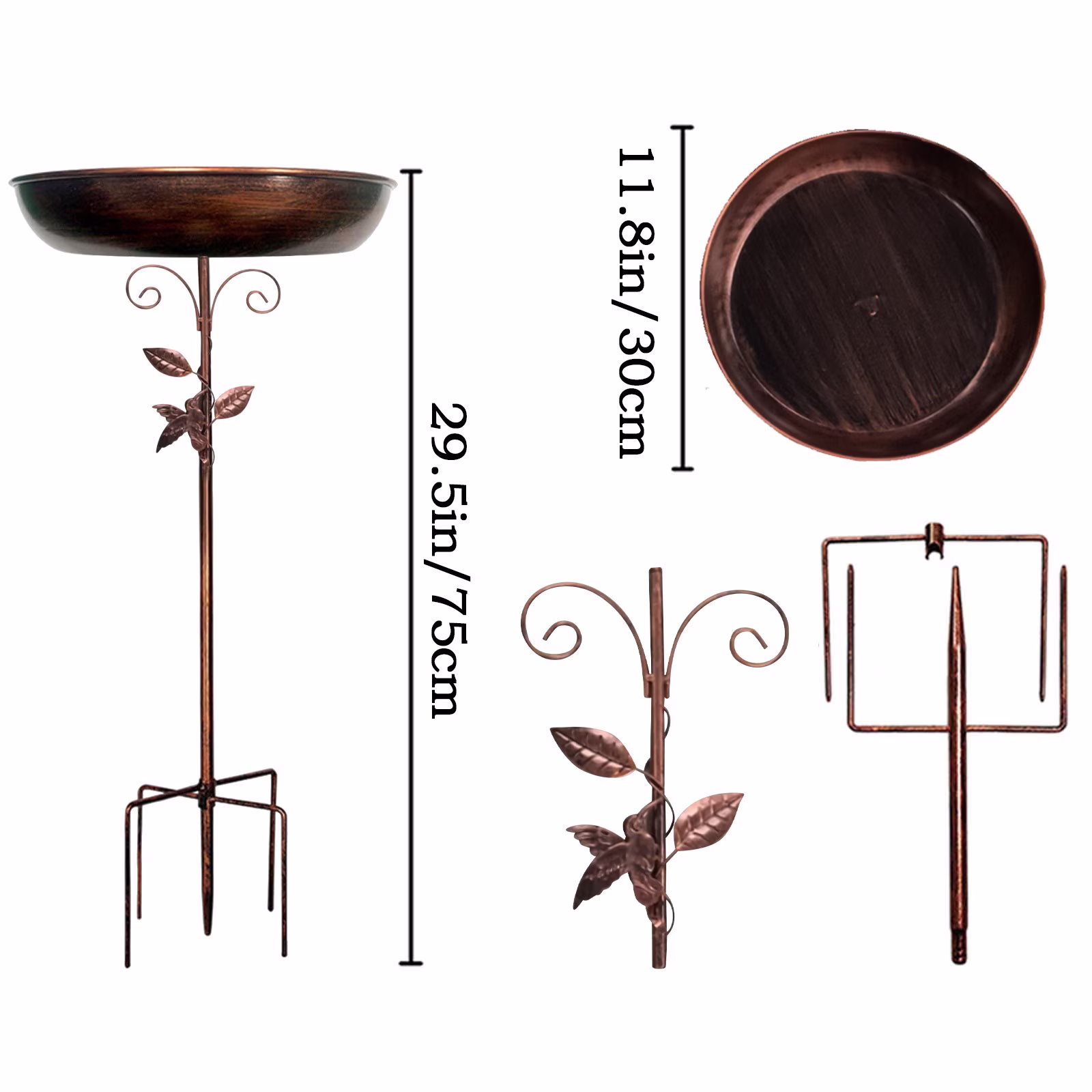 12 Inch Metal Bird Bath for Outside（Bronze）