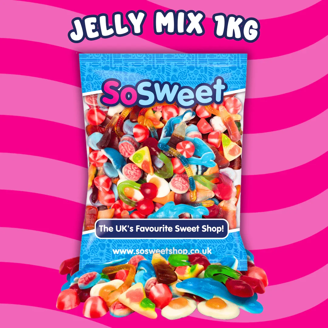 SoSweet Jelly Sweet Mix – 1kg Bulk Bag of Classic Chewy Sweets | Party Pick & Mix, Sharing Treats | Jelly Selection | Long Shelf Life
