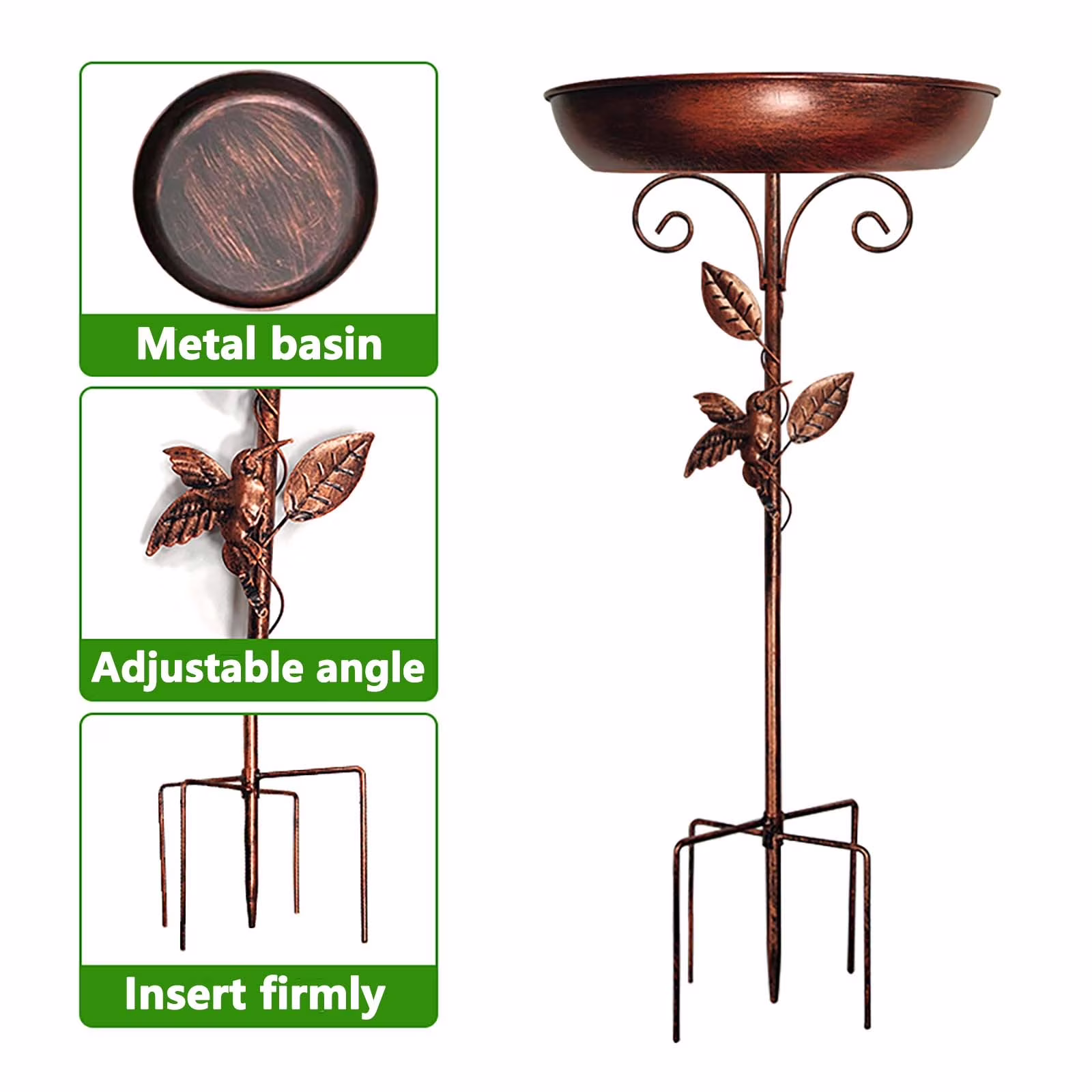12 Inch Metal Bird Bath for Outside（Bronze）