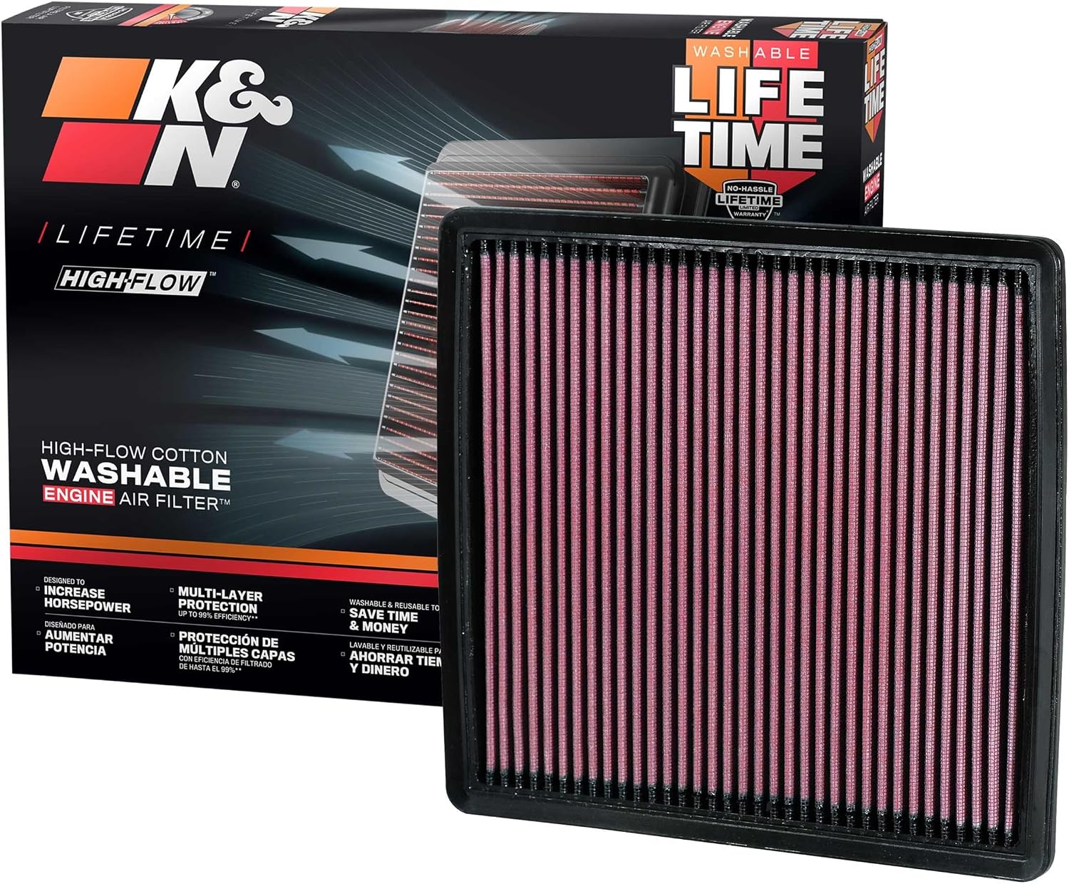 K&N Engine Air Filter: Washable & Reusable, Engineered to Increase Air Flow and Performance