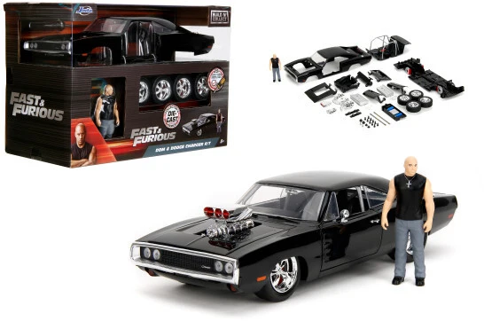 Model Kit Dodge Charger R/T Black and Dom Diecast Figure "Fast & Furious" Movie "Build N' Collect" Series 1/24 Diecast Model Car by Jada