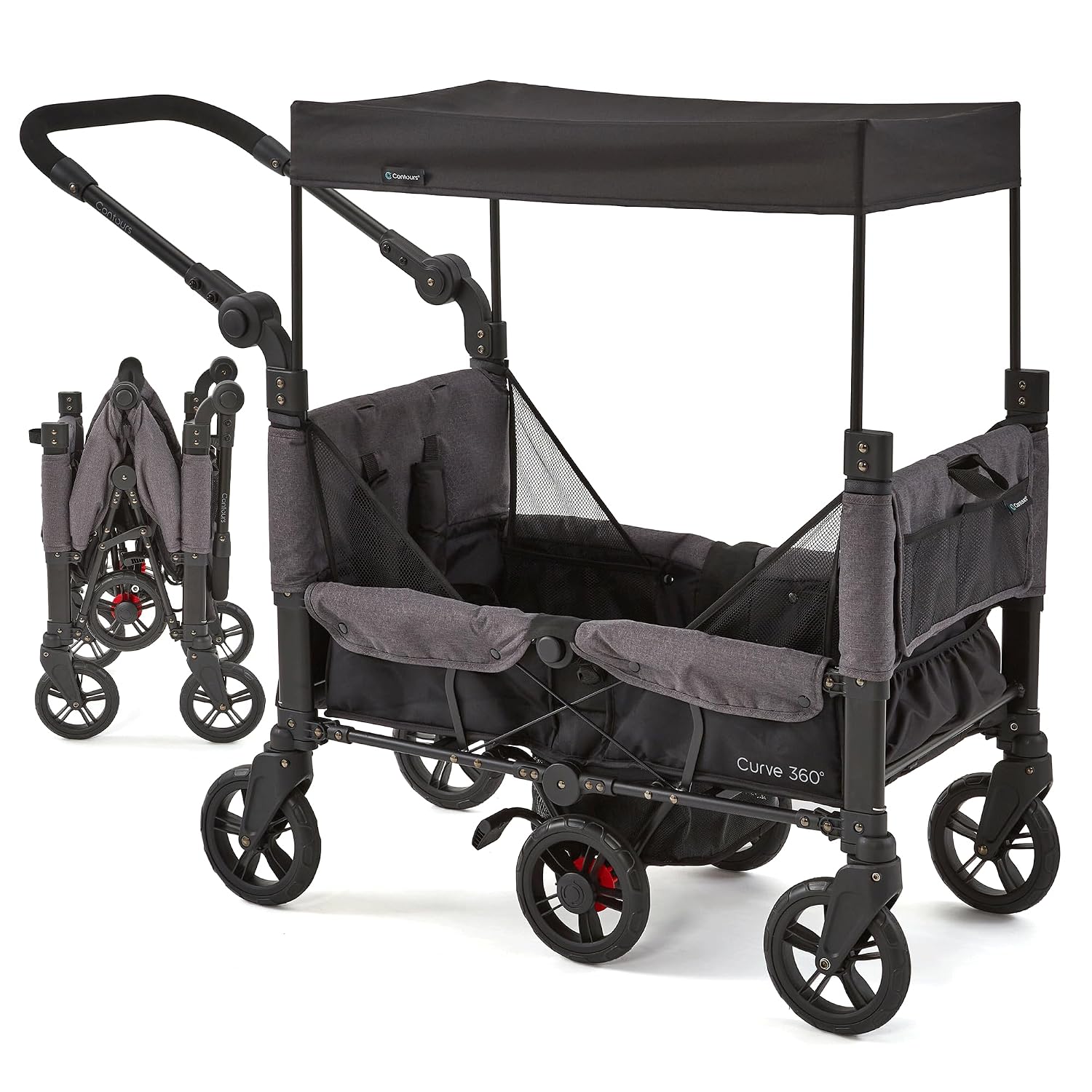 Contours Curve 360 Stroller Wagon: Zero-Turn 2-Kid Wagon with Infant Car Seat Compatibility