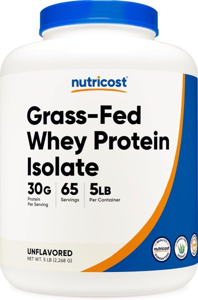 Nutricost Grass-Fed Whey Protein Isolate Powder 5LBS Unflavored, 65 Servings