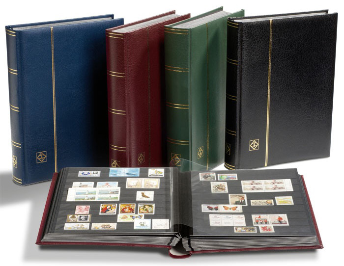 PREMIUM S64 A4 Stockbook, 64 black pages, padded leather cover, red