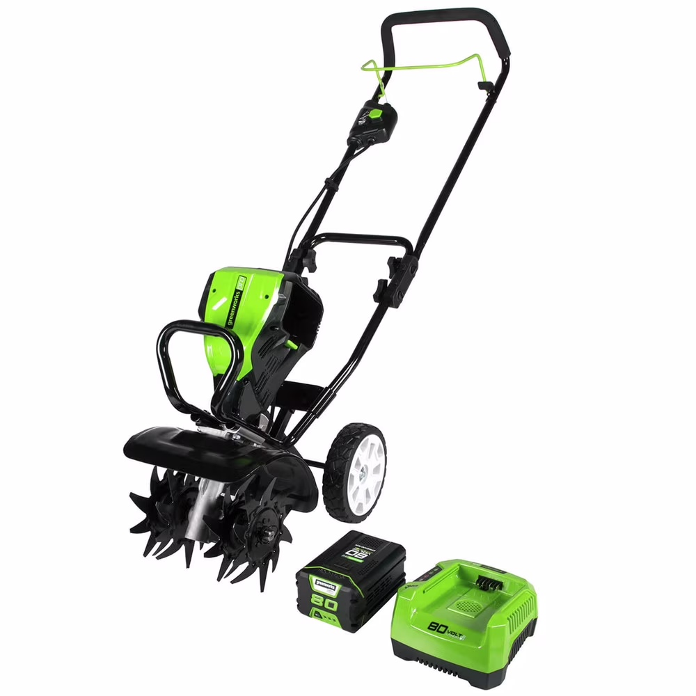 Greenworks Tiller/Cultivator, Tines 8" L, Tilling 5"D