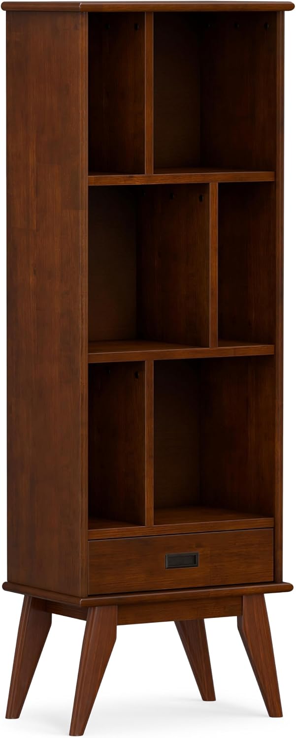 Draper 64"H Solid Wood Mid-Century Modern Bookshelf with Adjustable Shelves and Angled Legs