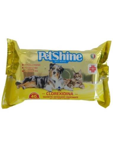 PetShine Hygienic wipes for dogs and cats with chlorexidine, 40 pieces, antiseptic cleaning, removal of bad odors, alcohol-free, suitable for sensitive skin