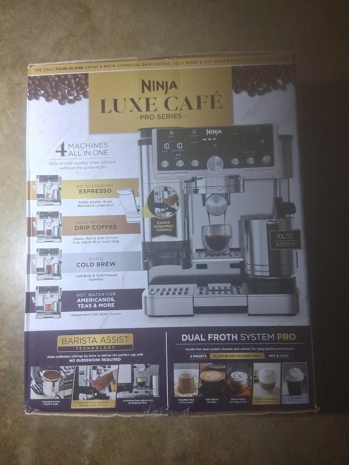 Ninja Luxe Cafe Pro Series 4-in-1 Espresso Coffee Cold Brew Hot Water Machine Stainless Steel