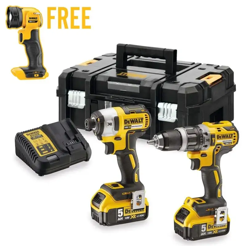 DeWalt DCK266P2T 18V XR Brushless Combi Drill & Impact Driver Twin Pack With 2 x 5.0Ah Batteries, Charger & T-Stak Case
