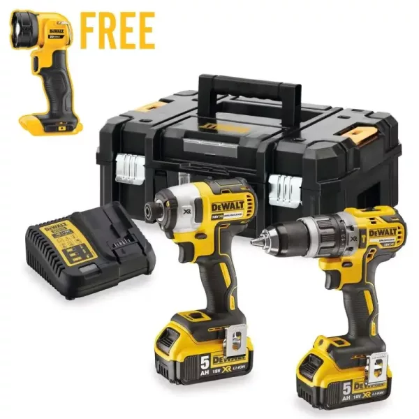 DeWalt DCK266P2T 18V XR Brushless Combi Drill & Impact Driver Twin Pack With 2 x 5.0Ah Batteries, Charger & T-Stak Case