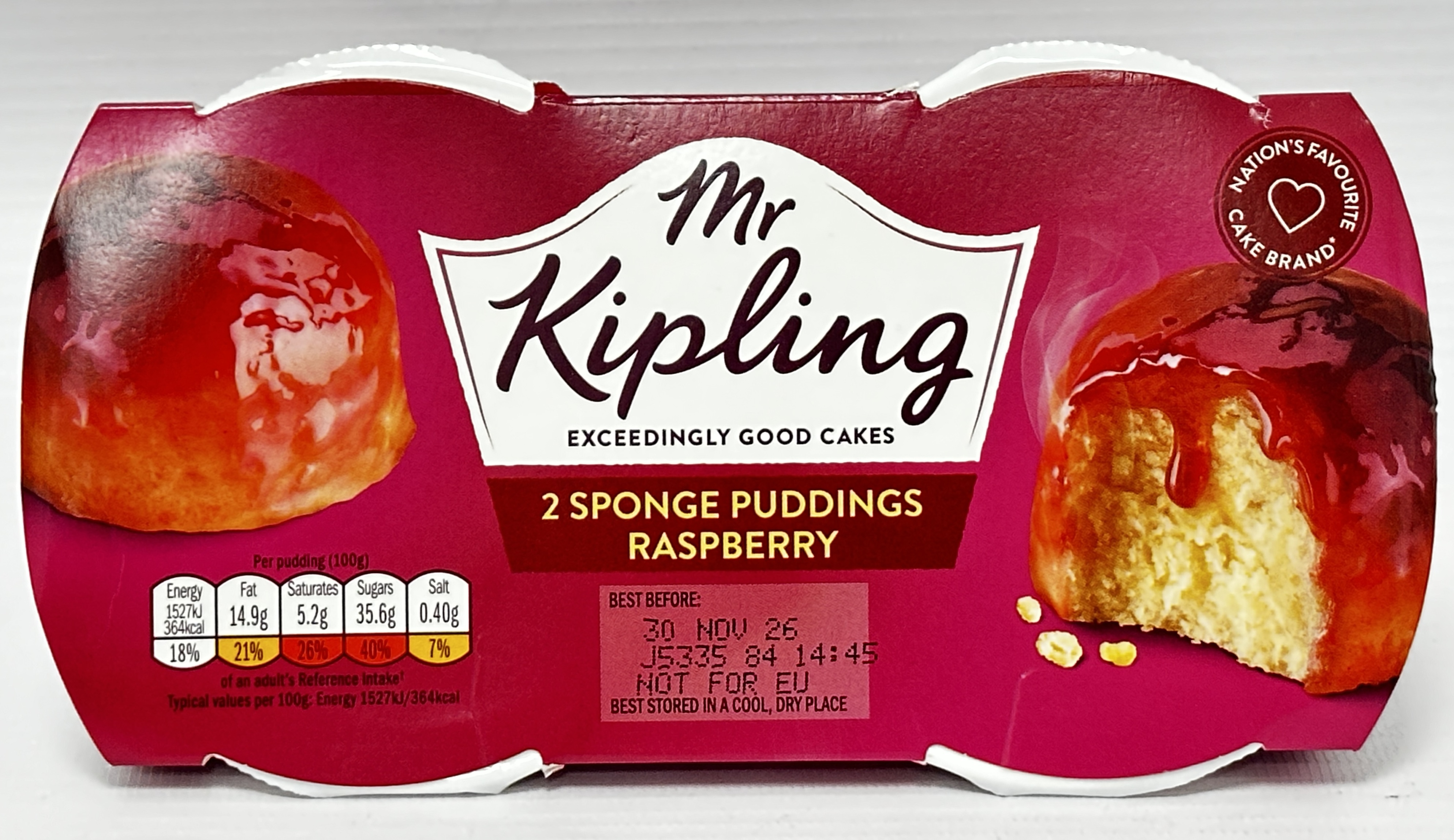 Mr Kipling Raspberry Sponge Pudding Desserts, 190 g (4-Pack)