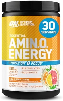 Optimum Nutrition Amino Energy Powder Plus Focus, Sunkissed Citrus, 9.5 Oz