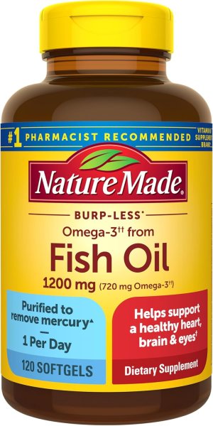 Nature Made Burp Less Omega-3 Fish Oil 1200 mg Softgels — EPA & DHA Ethyl Esters, 1 Daily