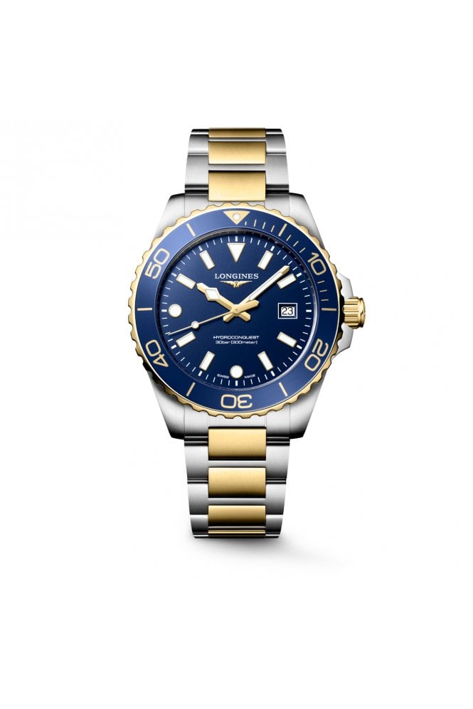 Longines HydroConquest 42mm Blue Dial & Bezel Yellow Gold PVD Steel Bracelet Watch