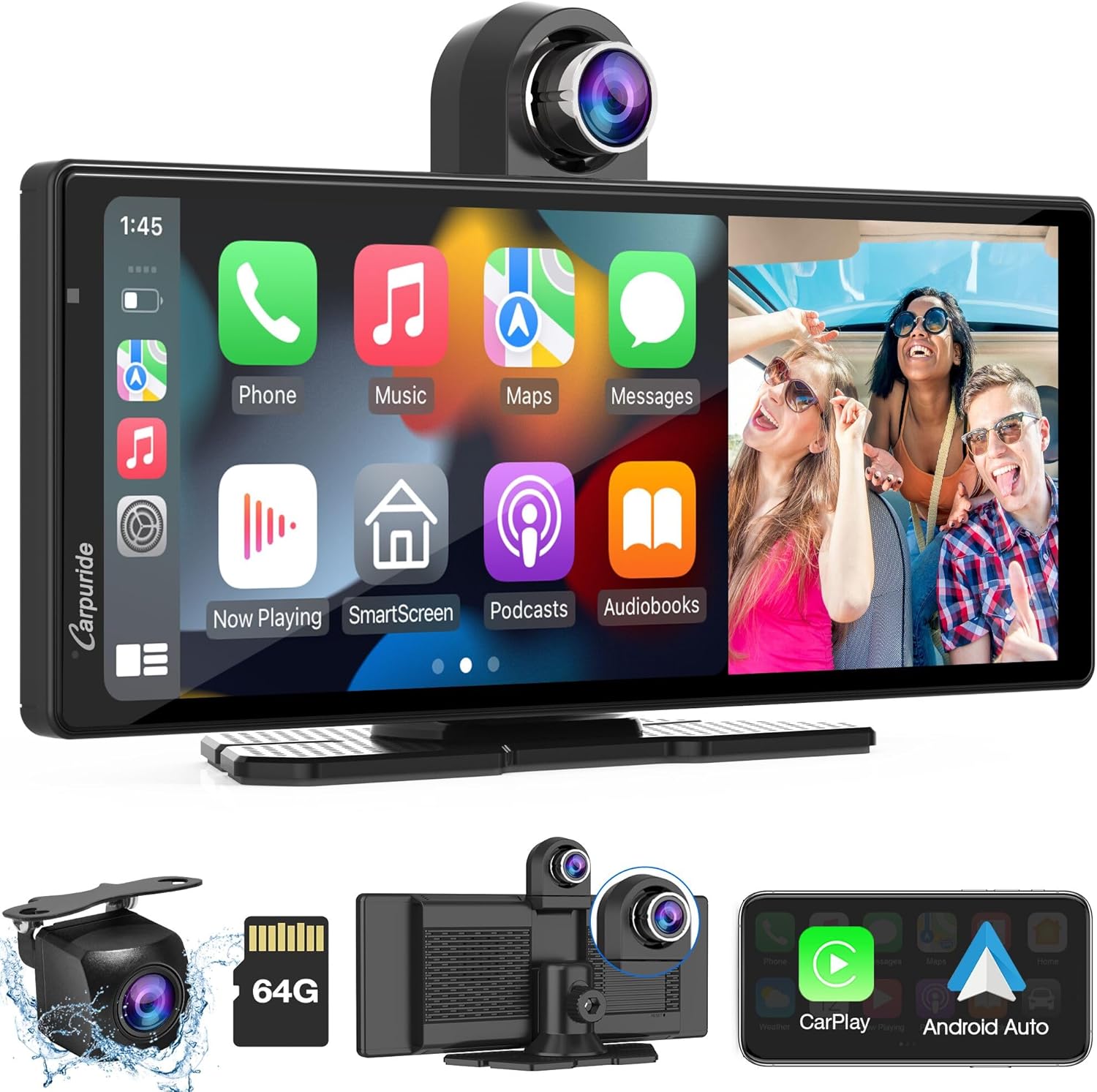 CARPURIDE W903 Portable Smart Multimedia Dashboard Console with Front Camera and DVR Function