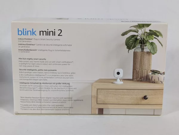 Blink Mini 2 – Plug-in smart security camera, HD night view in colour, built-in spotlight, two-way audio, motion detection, works with Alexa — 2 cameras (White)