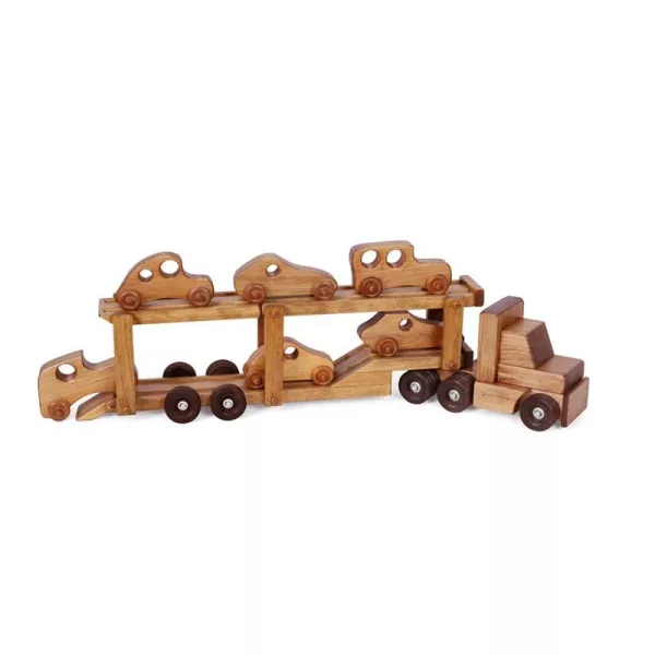 Amish Wooden Toy Carrier Truck with 6 Cars