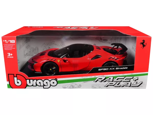 Ferrari SF90 XX Stradale Red with Black Top "Race + Play" Series 1/18 Diecast Model Car