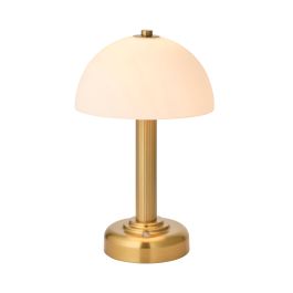 Endon Bridport Rechargeable Table Lamp in Warm Brass with Matt Opal Glass