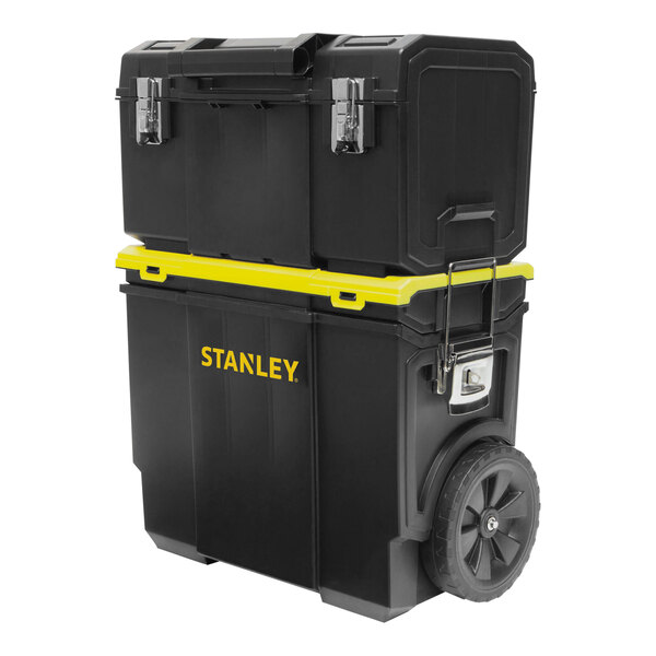 Stanley Rolling Tool Box Set, 2 Drawer, Black, Plastic, 11 in W x 18-1/2 in D x 25 in H