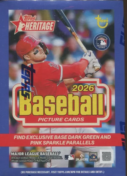 2026 Topps Heritage Baseball Blaster Box (Dark Green and Pink Sparkle Parallels)