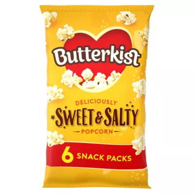Butterkist SWEET & SALTY Popcorn 6 Snack Packs, Case of 8 - Gluten free, Source of Fibre, Made from Wholegrains, No Artificial Colours or Flavours, Suitable for Vegetarians