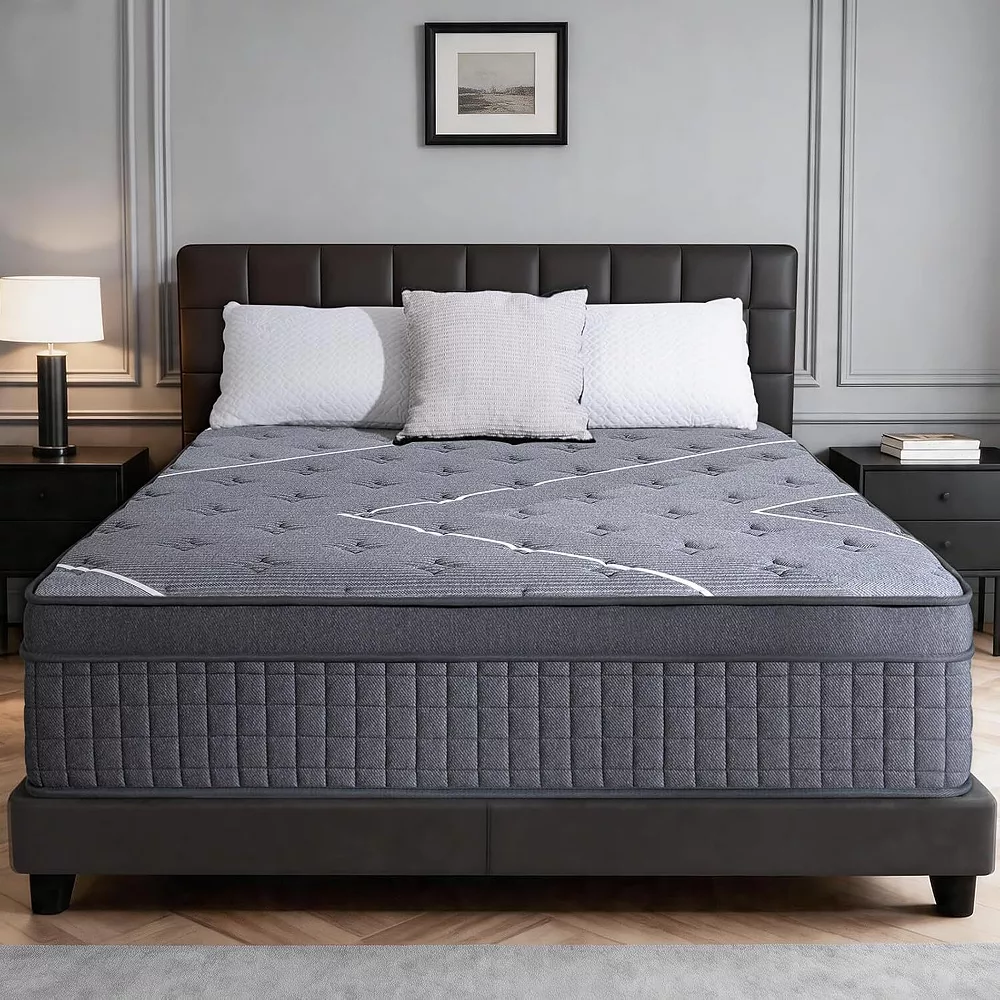 UltraSnooze - King Mattress,12 Inch Hybrid Mattress in a Box, Memory Foam Individual Pocket Springs, Medium Firm, Pressure Relief - Gray
