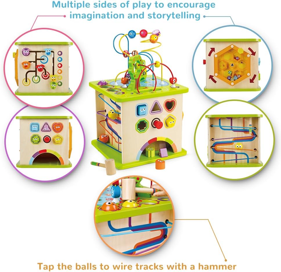 Hape Country Critters Wooden Activity Cube | 5-Sided Toddler Learning Toy