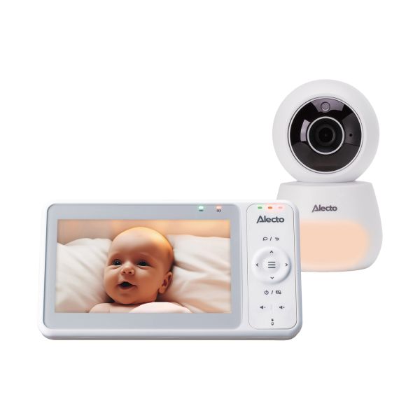 Alecto DVM2060 Baby monitor with HD camera, large 5-inch color screen, night light and app - Remotely controllable - White