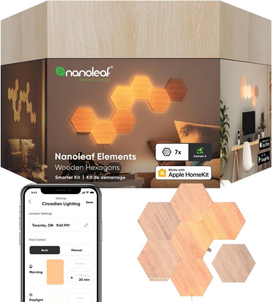 Nanoleaf Elements Wood Like Hexagons Starter Kit - 7 Panels