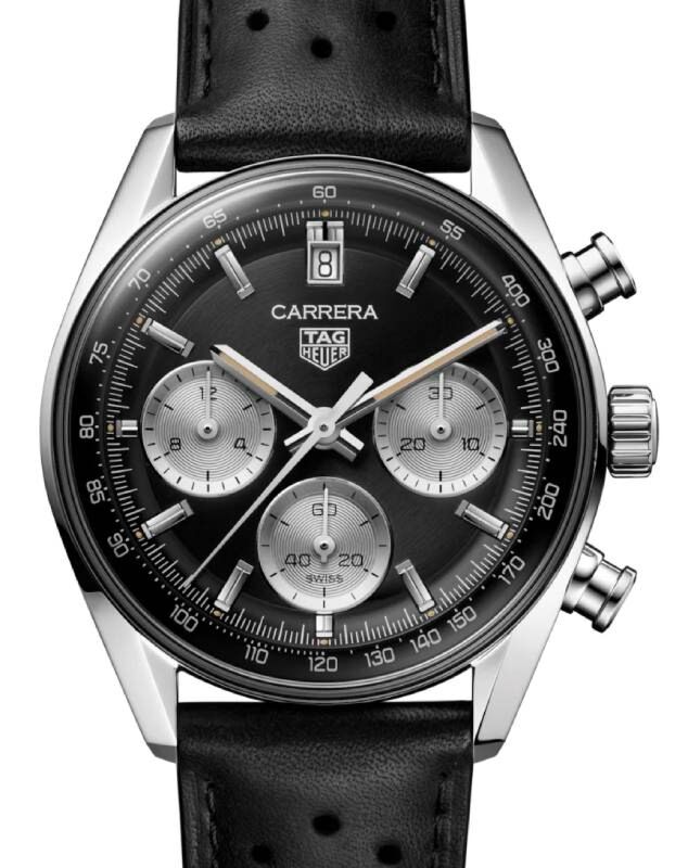 TAG Heuer Carrera Chronograph 39mm, Steel, Leather, Black Dial