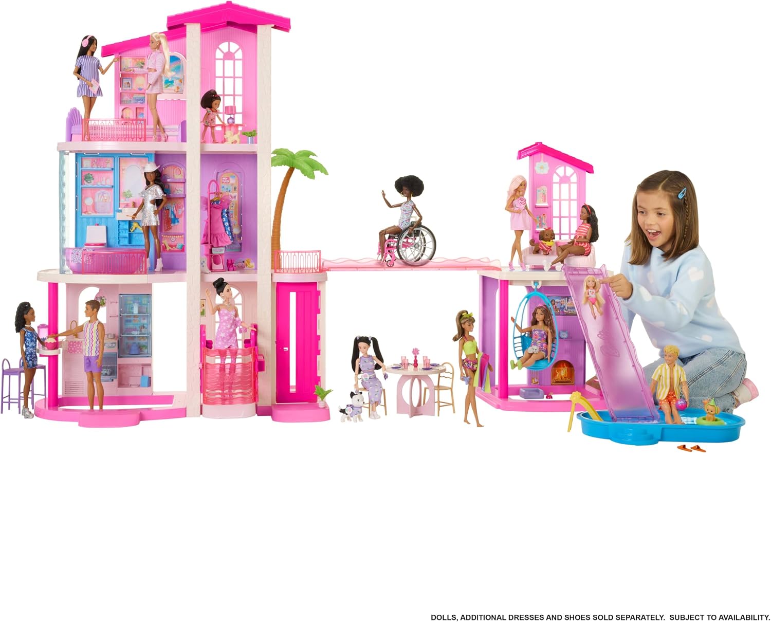 Barbie Dreamhouse Dollhouse, 2 Pools, 2 Slides, 2 Houses & Lift with 3 Levels