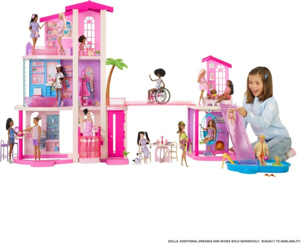Barbie Dreamhouse Dollhouse, 2 Pools, 2 Slides, 2 Houses & Lift with 3 Levels