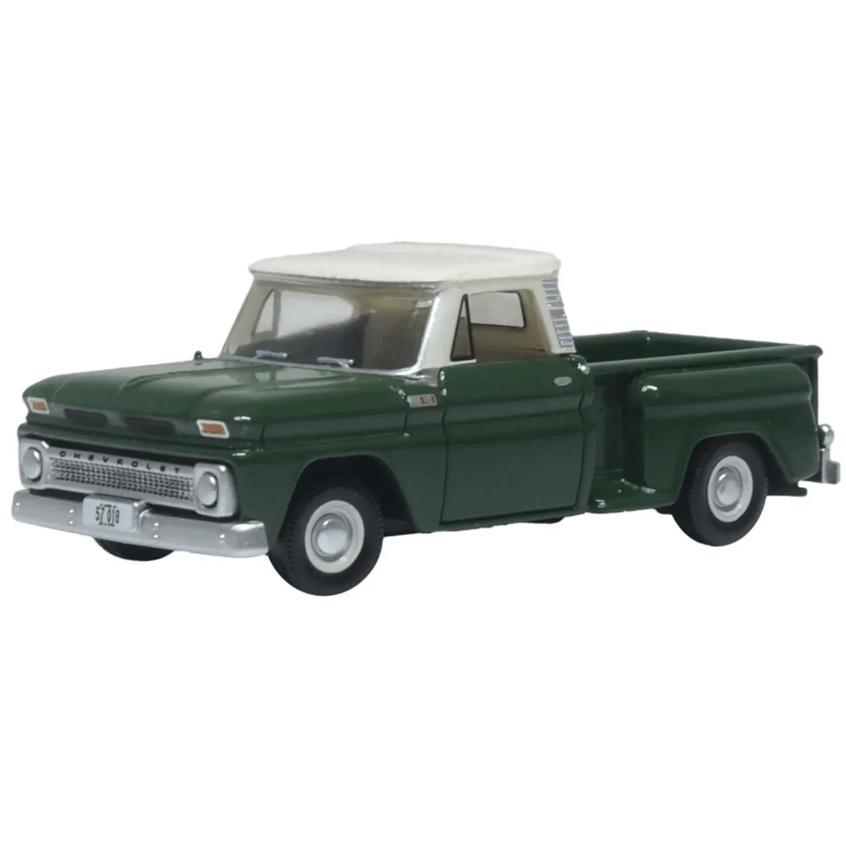 Oxford Diecast 1965 Chevrolet Stepside Pickup Dark Green/Ivory 1:87