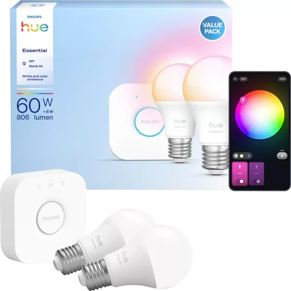 Hue White and Color Ambiance Essential starter kit: 2 slimme E27 lampen (806 lm)