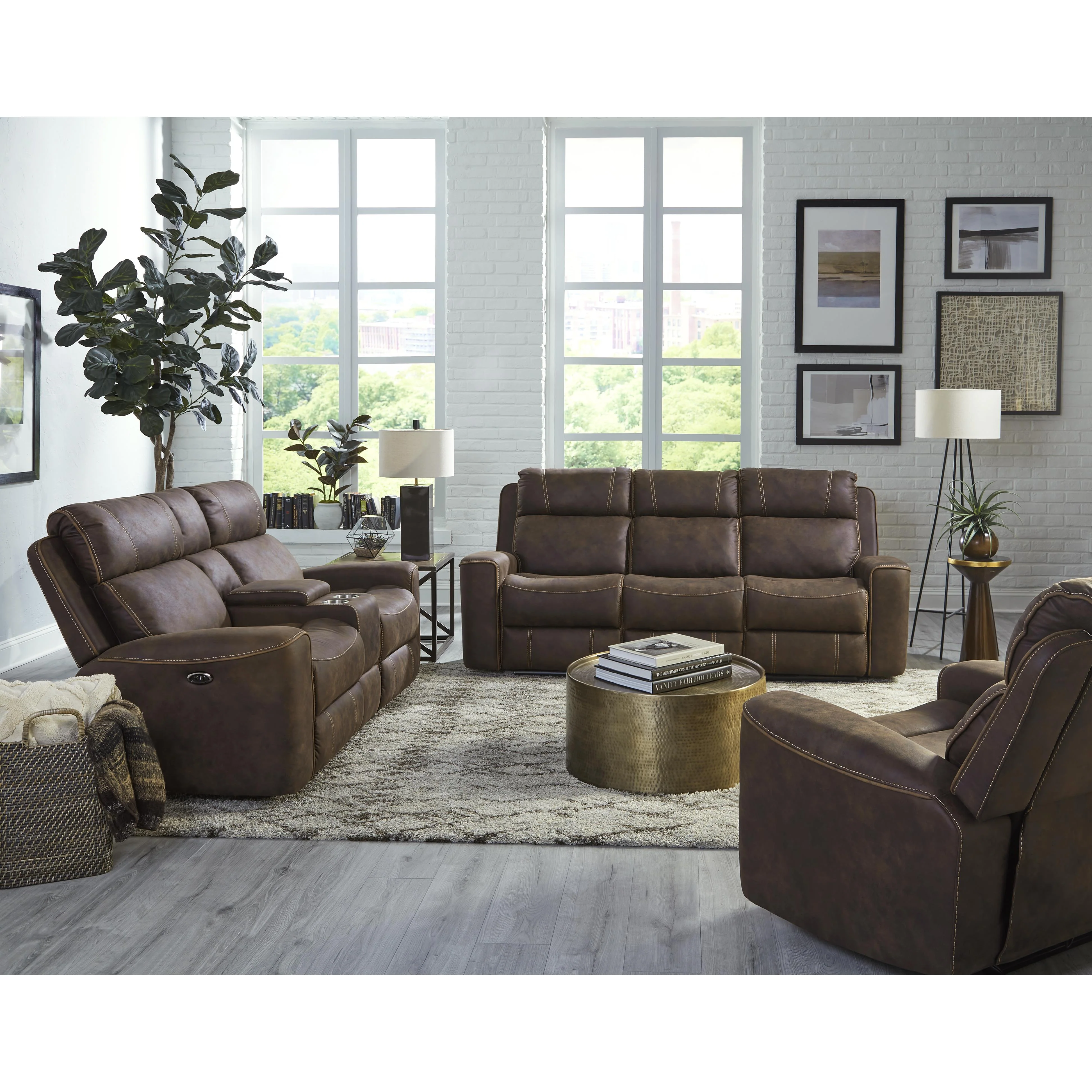 Telluride Chocolate Motion Sofa with Dropdown Table