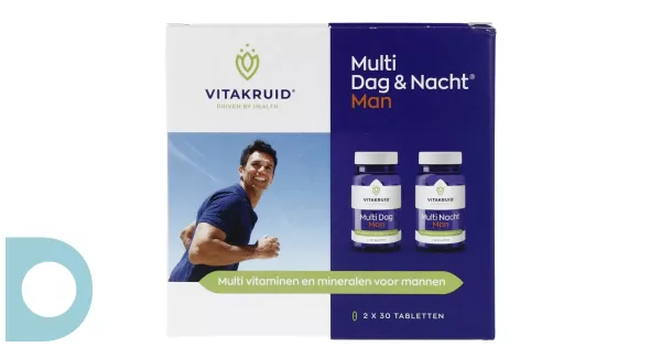 2x Vitakruid Multi Dag & Nacht Man 100% Vegan 2 x 30 (60 tabletten)