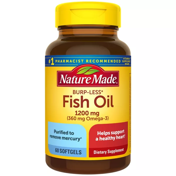 Nature Made Burp Less Fish Oil 1200 Mg Softgels | EPA & DHA Omega-3 For Heart Support | 60 Softgels