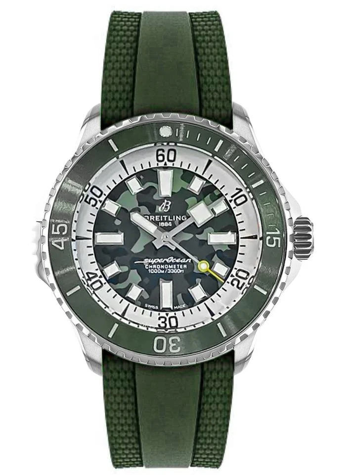 Breitling Superocean Automatic Super Diver 46mm Mens Watch Green Rubber