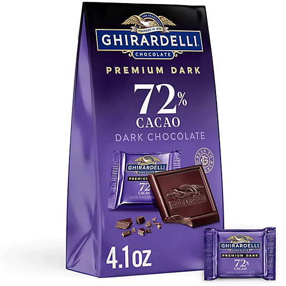 PREMIUM DARK 72% CACAO DARK CHOCOLATE SQUARES 4.1 OZ BAG (CASE OF 6)