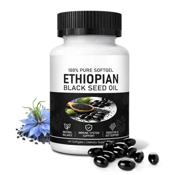 Ethiopian Blackseed Oil, Cold Pressed, 4.64% Thymoquinone, 60 Pieces, 1PCS