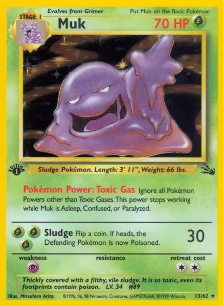 1999 MUK POKEMON WIZARDS OF THE COAST FOSSIL 13/62 HOLO RARE
