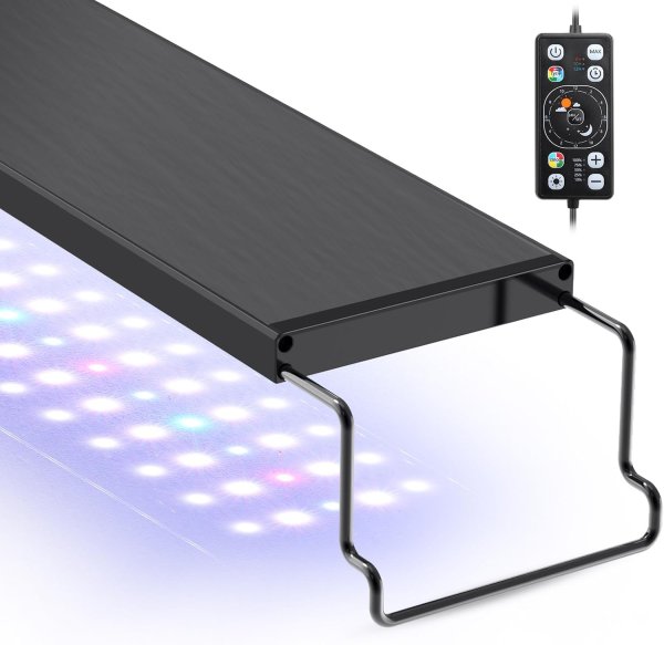 Hygger Aquarium LED Light – Full Spectrum With 24/7 Day-Night Cycle, 7 Colors, Dimmable, Extendable Bracket (24–30in)