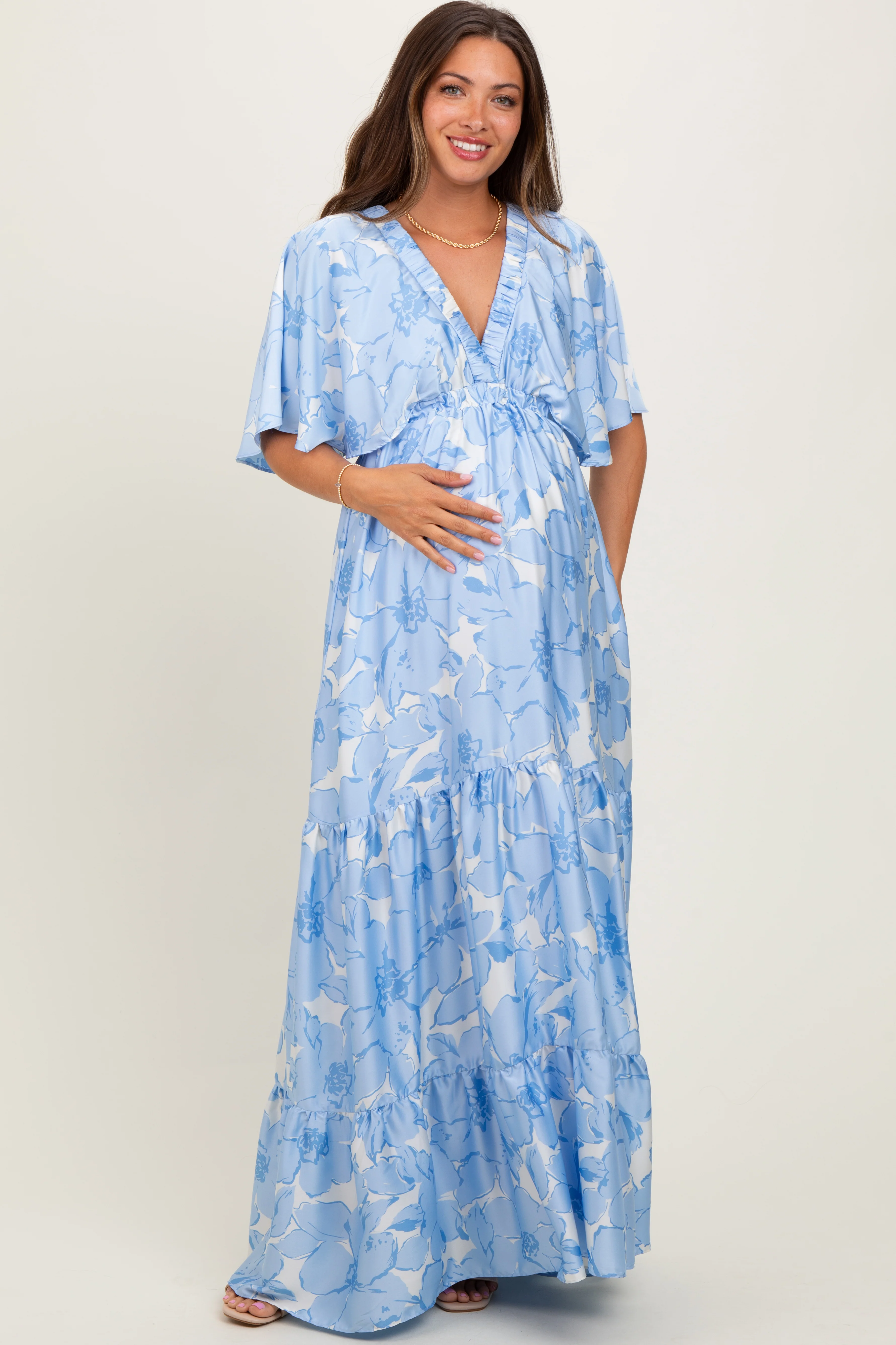 Floral Deep V-Neck Maxi Dress