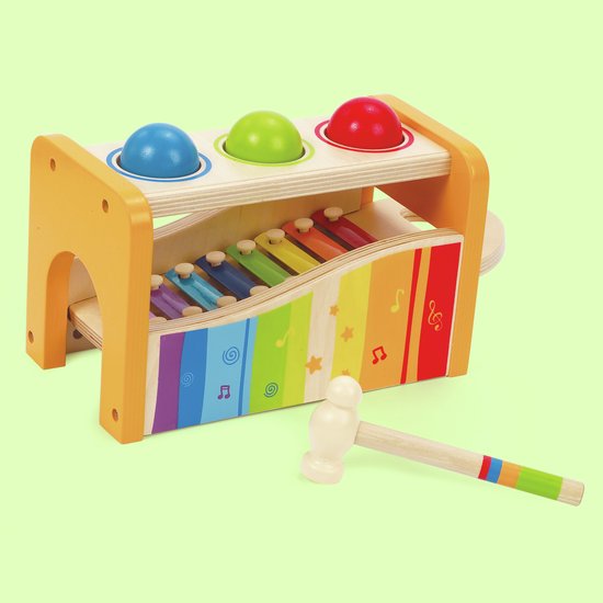Hape Pound & Tap Bench with Slide-Out Xylophone - Musical Learning Toy for Toddlers 12M+